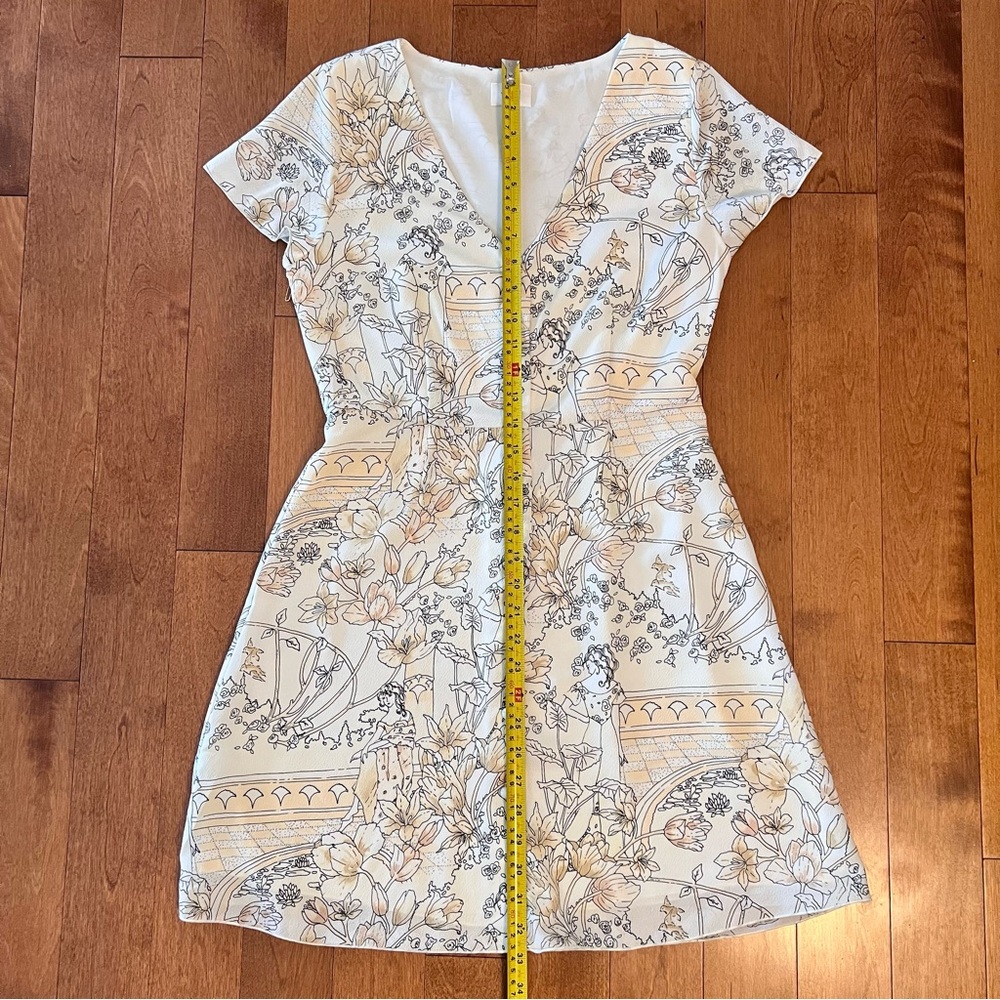 Aritzia Wilfred Nazaire Antique Pattern Mini Dress Yellow White Black Size US 6 - Picture 13 of 17